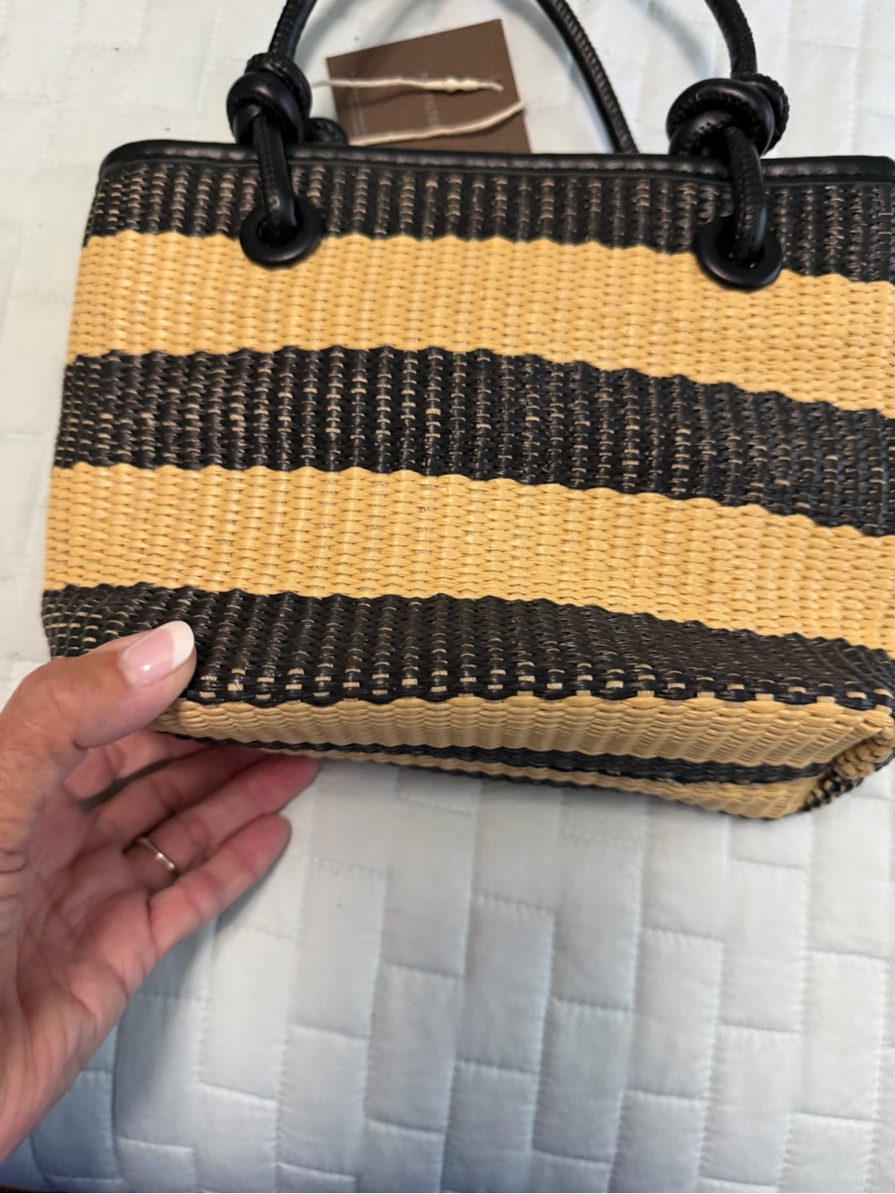 Striped Woven Mini Bag in Black and Tan
